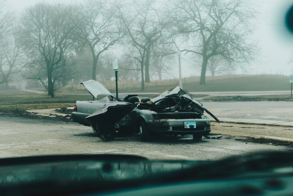 A Broken Car Parked Outside